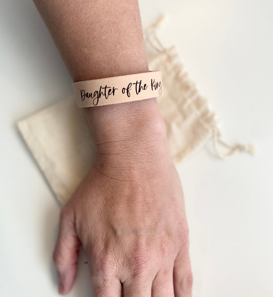 Daughter of the King Engraved Leather Cuff
