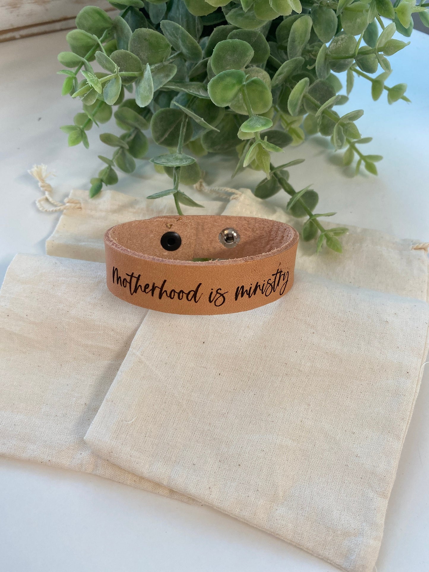 Motherhood is Ministry Leather Cuff