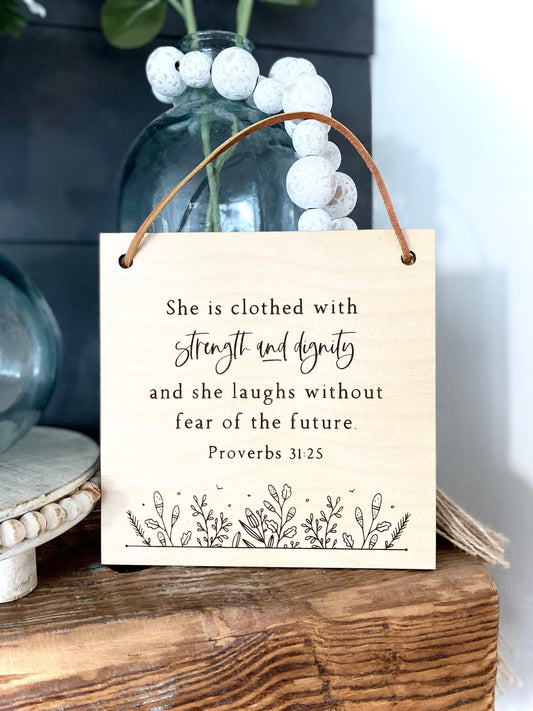 She is Clothed with Strength and Dignity Wood Wall Hanging
