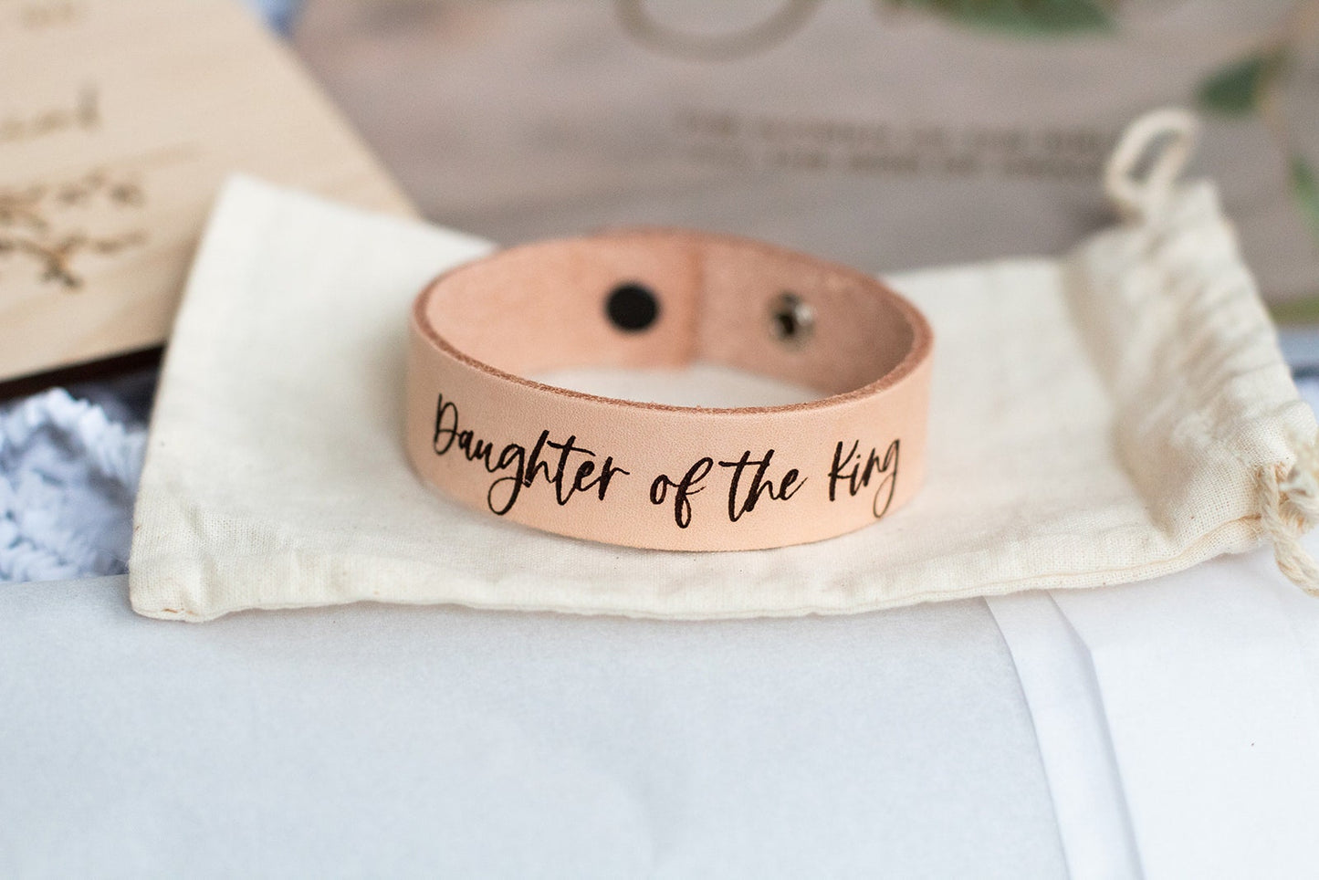 Daughter of the King Engraved Leather Cuff